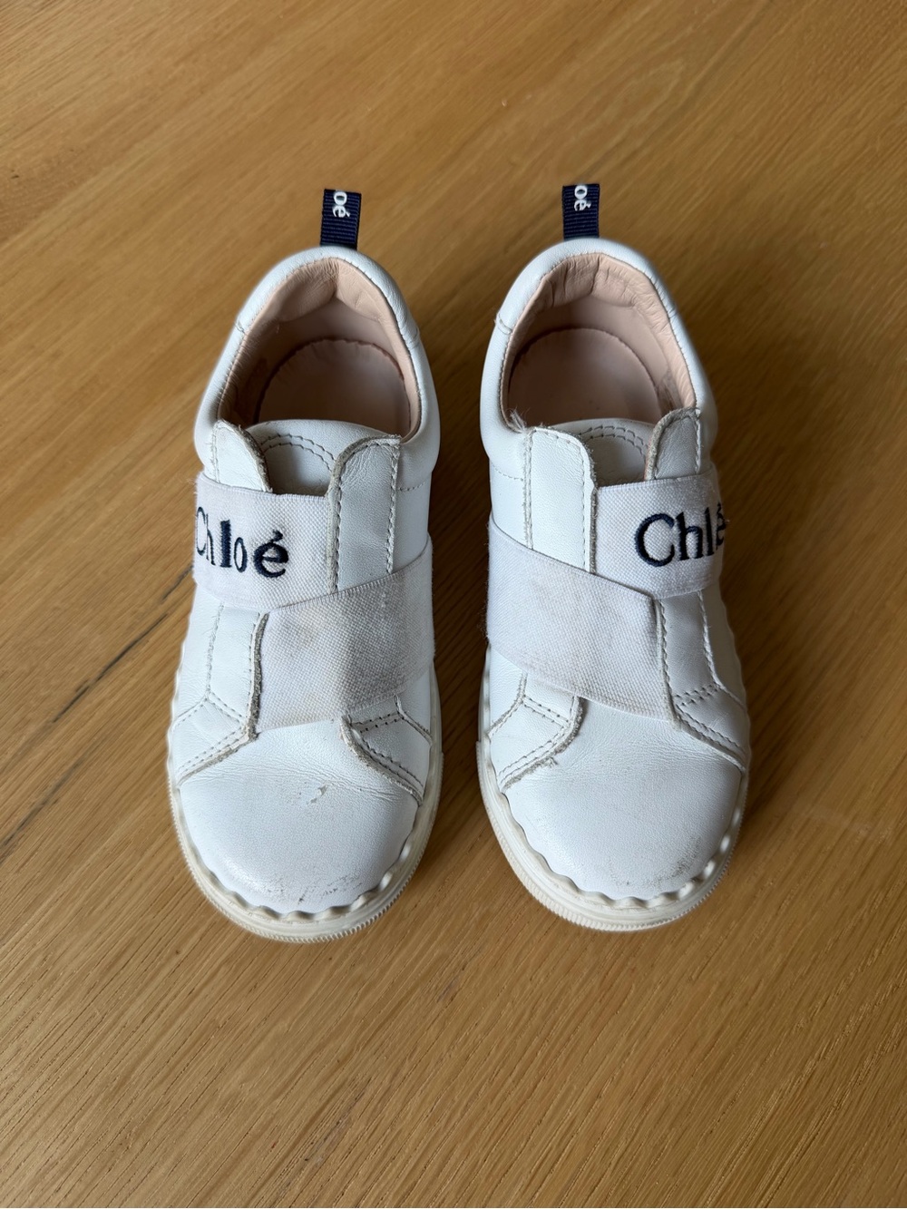 Chloé Kids White Leather Slip-On Sneakers with Elastic Strap
